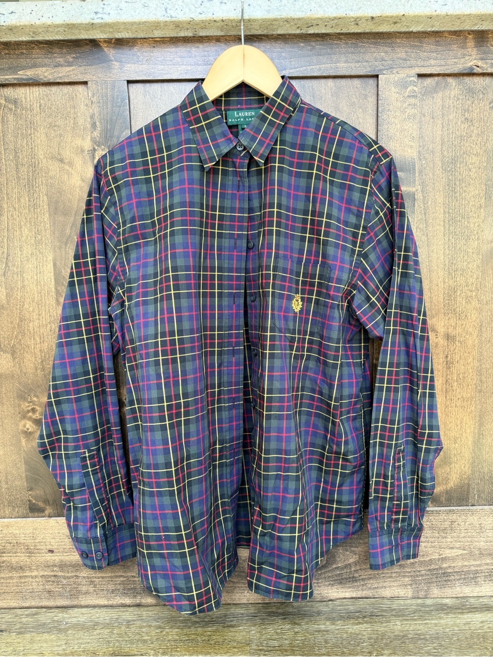 Lauren Ralph Lauren| Plaid Button Down Shirt| Women’s Large| 100% Cotton